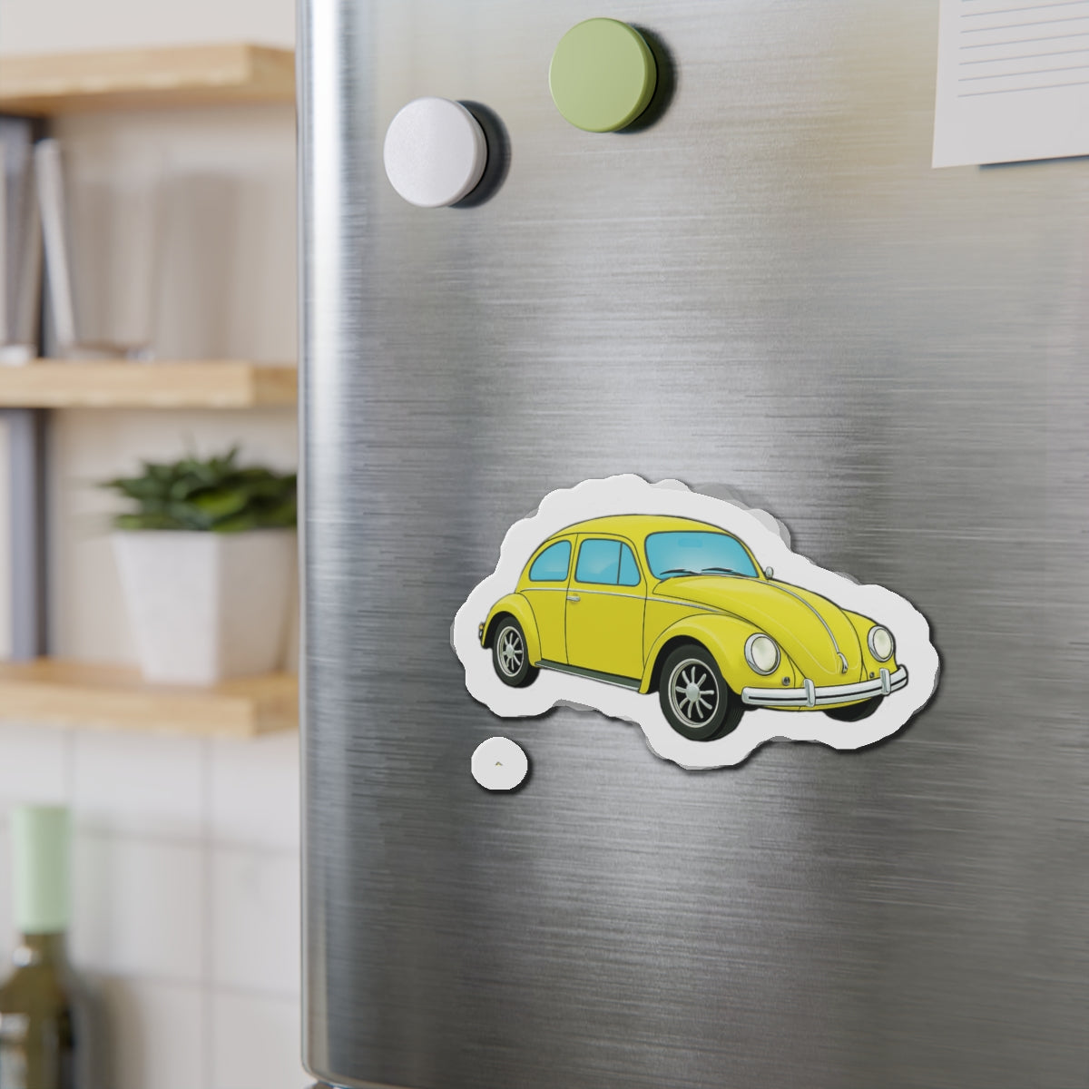 Yellow Beetle Car Die-Cut Magnet - Fun Auto Décor, Car Lover Gift, Fridge Magnet, Cute Home Accessories, Retro Style Décor