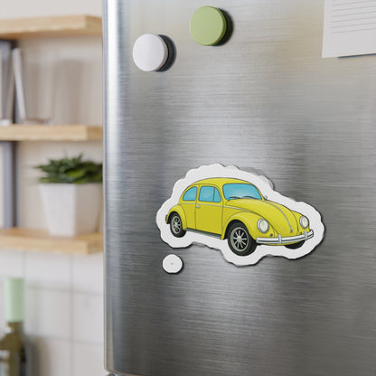 Yellow Beetle Car Die-Cut Magnet - Fun Auto Décor, Car Lover Gift, Fridge Magnet, Cute Home Accessories, Retro Style Décor