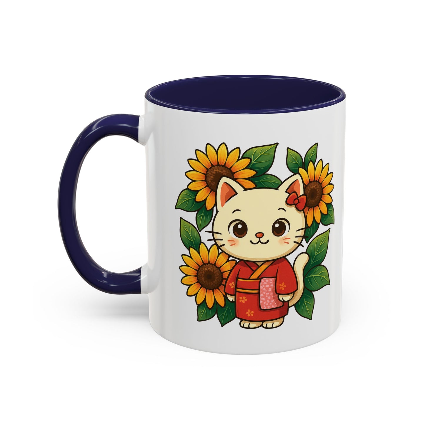 Cute Cat Floral Accent Coffee Mug - Kitty Lover Gift, Tea Cup, Home Decor, Anime Inspired, Coffee Lover Gift