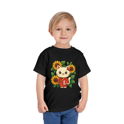 Cute Cat Graphic Toddler Tee, Kids Shirt, Summer Outfit, Gift for Toddlers, Floral Tee, Funny Baby Clothes