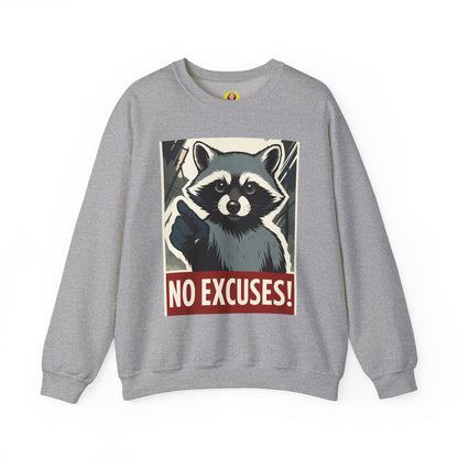 No Excuses! Raccoon Crewneck Sweatshirt, Cozy Sweatshirt for Animal Lovers, Gift for Motivation, Funny Sweatshirt, Unisex Fashion