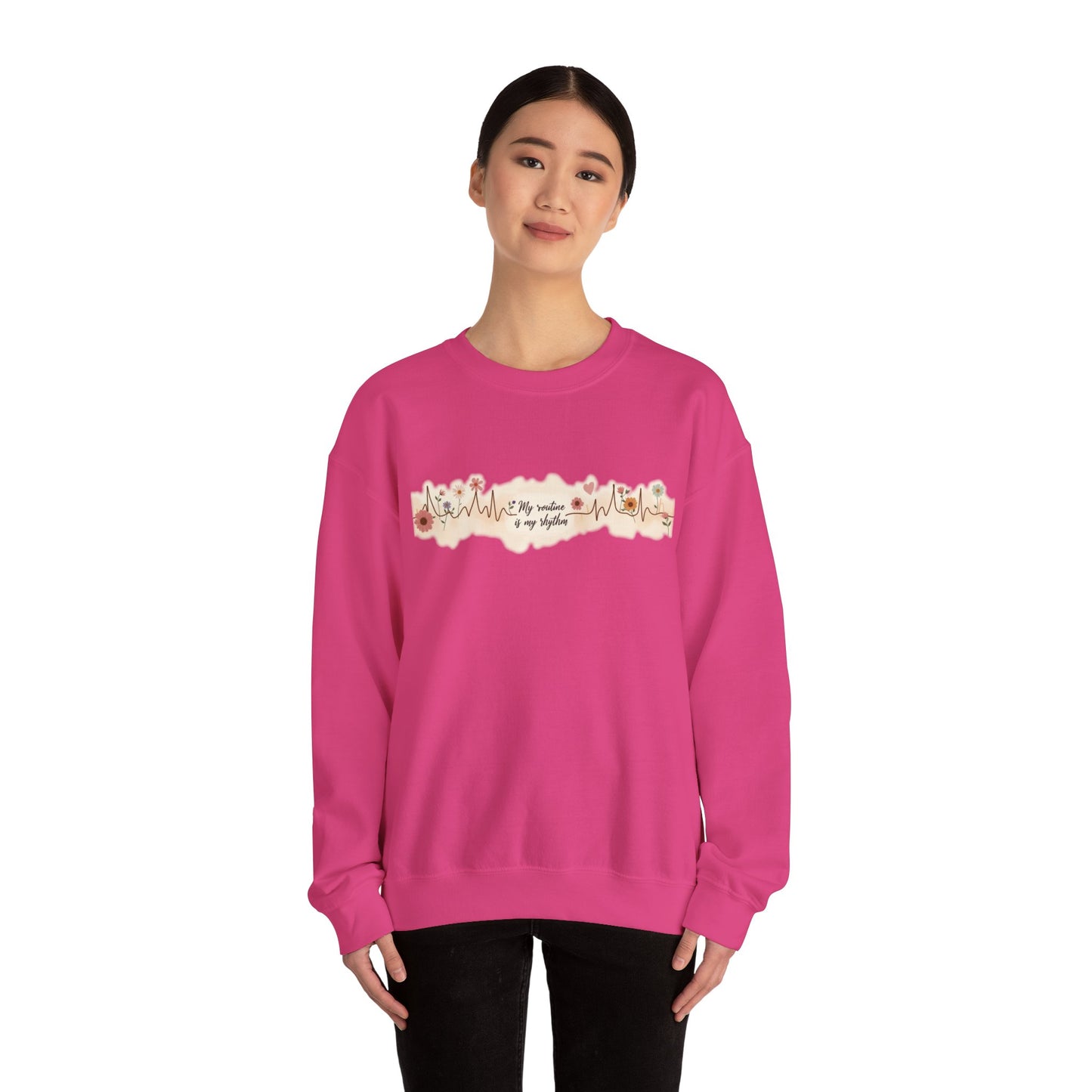 Floral Heartbeat Crewneck Sweatshirt - Cozy Gift for Music Lovers, Unisex Sweatshirt for Birthdays, Valentine's Day, Self-Care