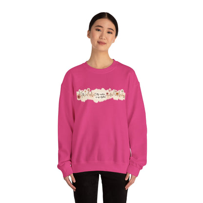 Floral Heartbeat Crewneck Sweatshirt - Cozy Gift for Music Lovers, Unisex Sweatshirt for Birthdays, Valentine's Day, Self-Care