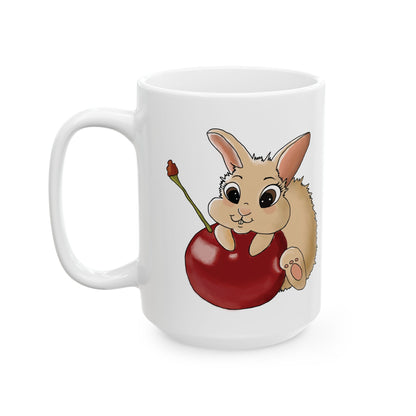 Mug - Cute Bunny with a Cherry Ceramic Mug, 11oz, 15oz