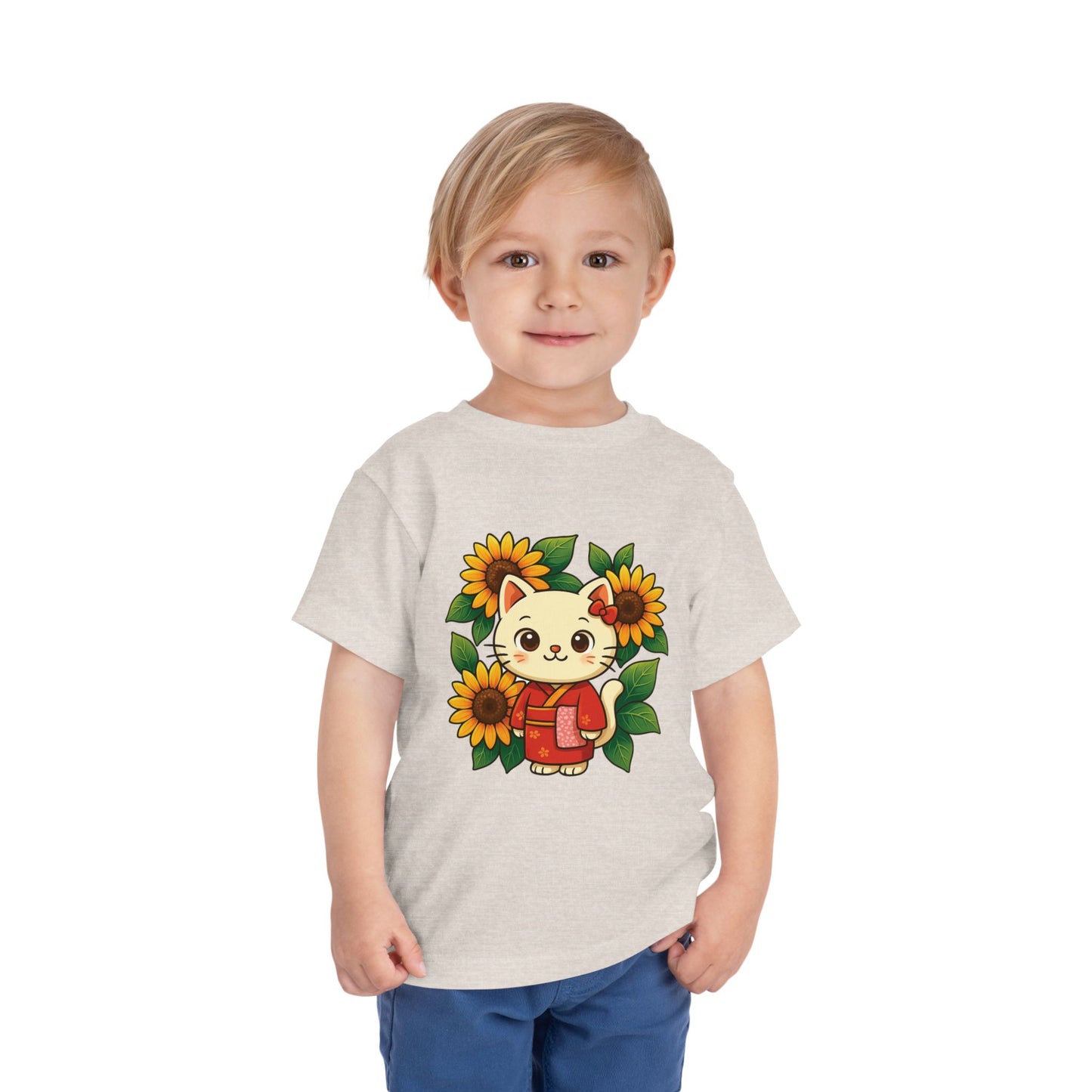 Cute Cat Graphic Toddler Tee, Kids Shirt, Summer Outfit, Gift for Toddlers, Floral Tee, Funny Baby Clothes
