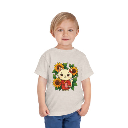 Cute Cat Graphic Toddler Tee, Kids Shirt, Summer Outfit, Gift for Toddlers, Floral Tee, Funny Baby Clothes