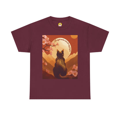 Cat Lover's Sunset Tee, Unisex Heavy Cotton Shirt, Gift for Cat Owners, Pet Lover Apparel, Cute Graphic Tee, Nature Inspired Design