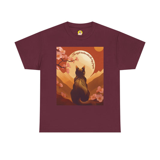 Cat Lover's Sunset Tee, Unisex Heavy Cotton Shirt, Gift for Cat Owners, Pet Lover Apparel, Cute Graphic Tee, Nature Inspired Design