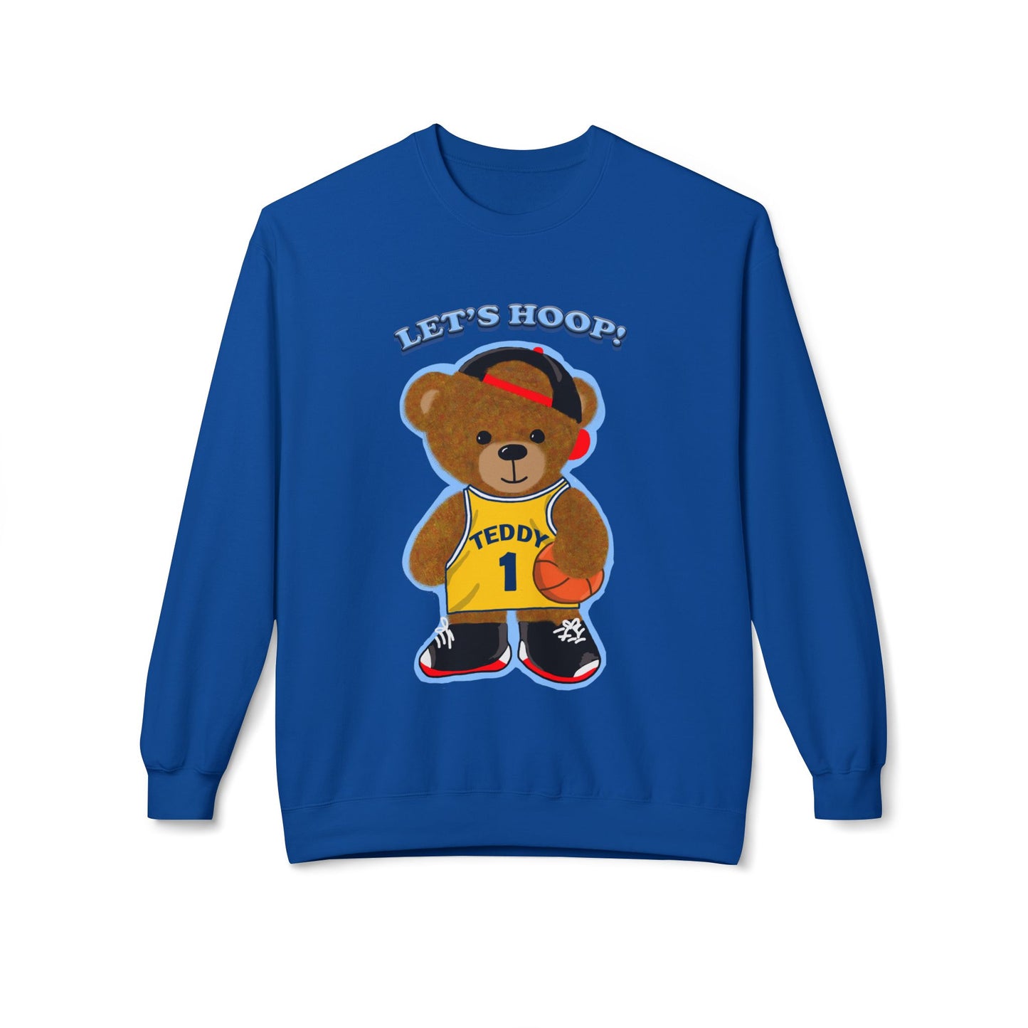 Cute Teddy Bear Basketball Crewneck Sweatshirt, Unisex Retro Fleece Top, Perfect Gift for Sports Lovers, Cozy Layering Piece, Fun Streetwear