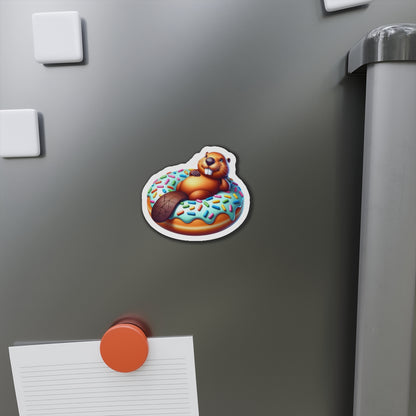Charming Beaver Donut Die-Cut Magnet | Cute Kitchen Decor, Refrigerator Magnet, Gift for Animal Lovers, Fun Office Accessory