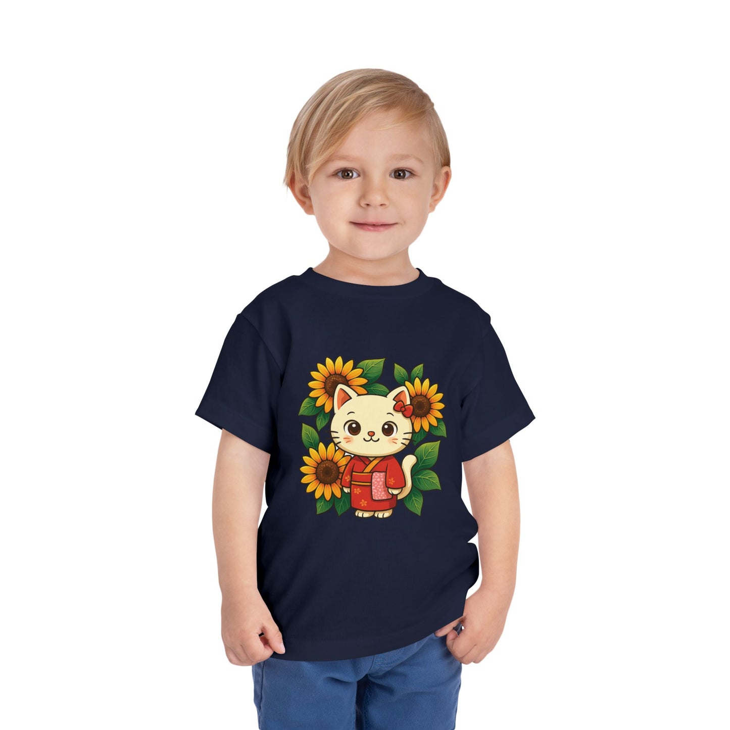 Cute Cat Graphic Toddler Tee, Kids Shirt, Summer Outfit, Gift for Toddlers, Floral Tee, Funny Baby Clothes