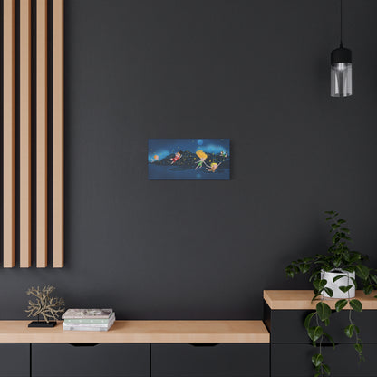Whimsical Night Sky Canvas Art, Kids' Room Decor, Playful Wall Art, Dreamy Decor for Children, Magical Nighttime Scene