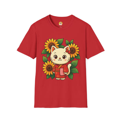 Cute Cat Floral T-Shirt | Softstyle Tee for Cat Lovers, Gifts for Her, Casual Wear, Birthday Present, Spring Fashion