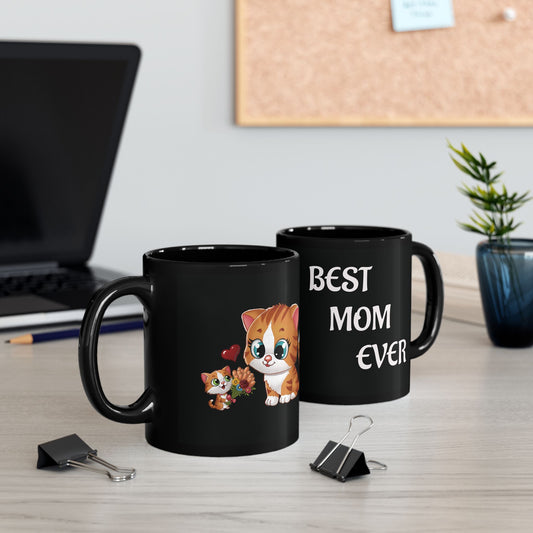 Black Mug With Cute cat design - Perfect Gift For Mom