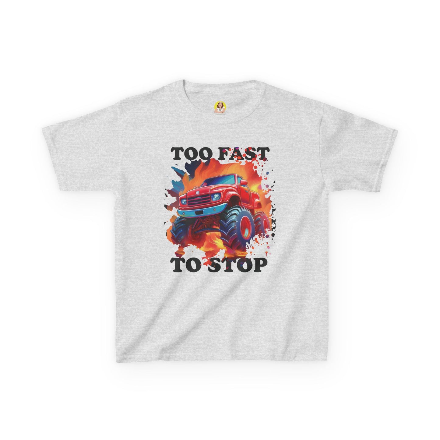 Monster Truck Kids Tee - Perfect for Birthday Parties, Road Trip, Gifts, Playtime, Too Fast to Stop Theme