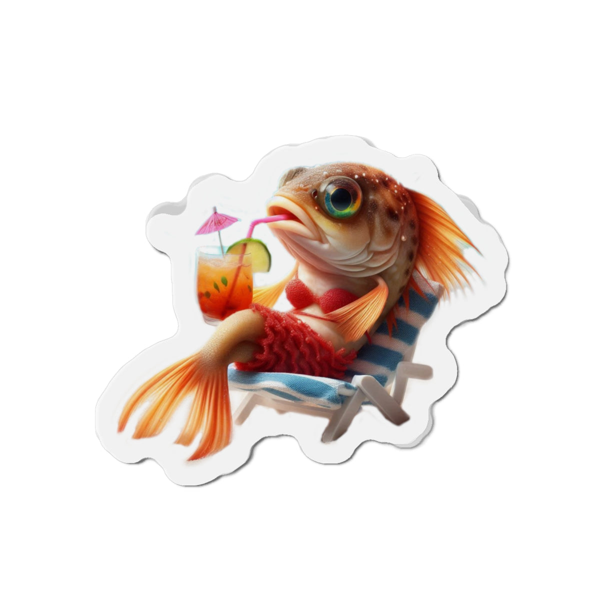 Relaxing Fish Die-Cut Magnet, Fun Fridge Decor, Unique Gift for Fish Lovers, Summer Vibe Home Accessory, Playful Kitchen Art
