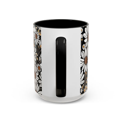 Floral Accent Coffee Mug, Daisy Design Mug for Home, Gift for Plant Lovers, Cute Coffee Cup, Spring Inspired Kitchenware