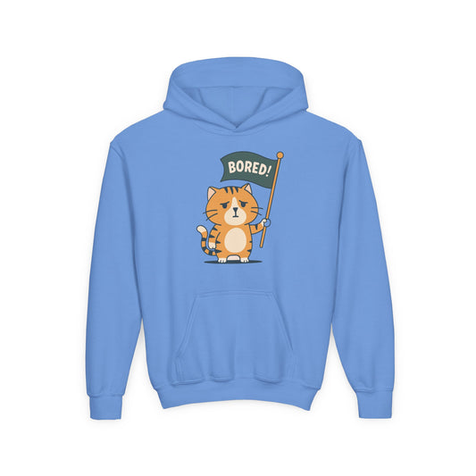 Funny Cat Bored Youth Hoodie, Cute Cat Sweatshirt, Kids Gift, Animal Lover Apparel, Fun Hoodie for Children, Everyday Wear