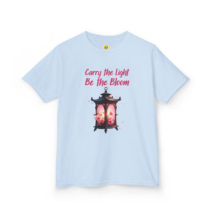 Kids Inspirational Graphic Tee - "Carry the Light, Be The Bloom" - Cute Gift for Children, Birthday, Everyday Wear, Positive Message