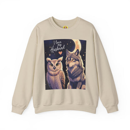 I Love My Husband Owl and Wolf Sweatshirt, Unisex Crewneck, Gift for Him, Cozy Sweatshirt, Animal Lovers, Anniversary Gift