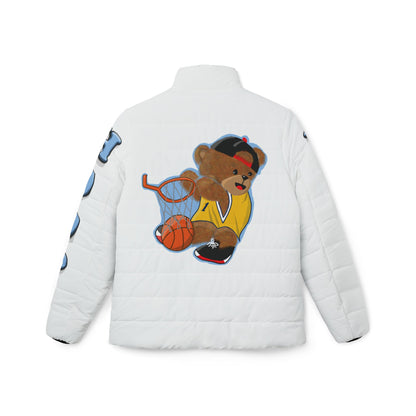 Basketball Bear Women’s Puffer Jacket, Sporty Outerwear, Trendy Winter Coat, Causal Streetwear, Athletic Gift, Note: Cute Graphic Design