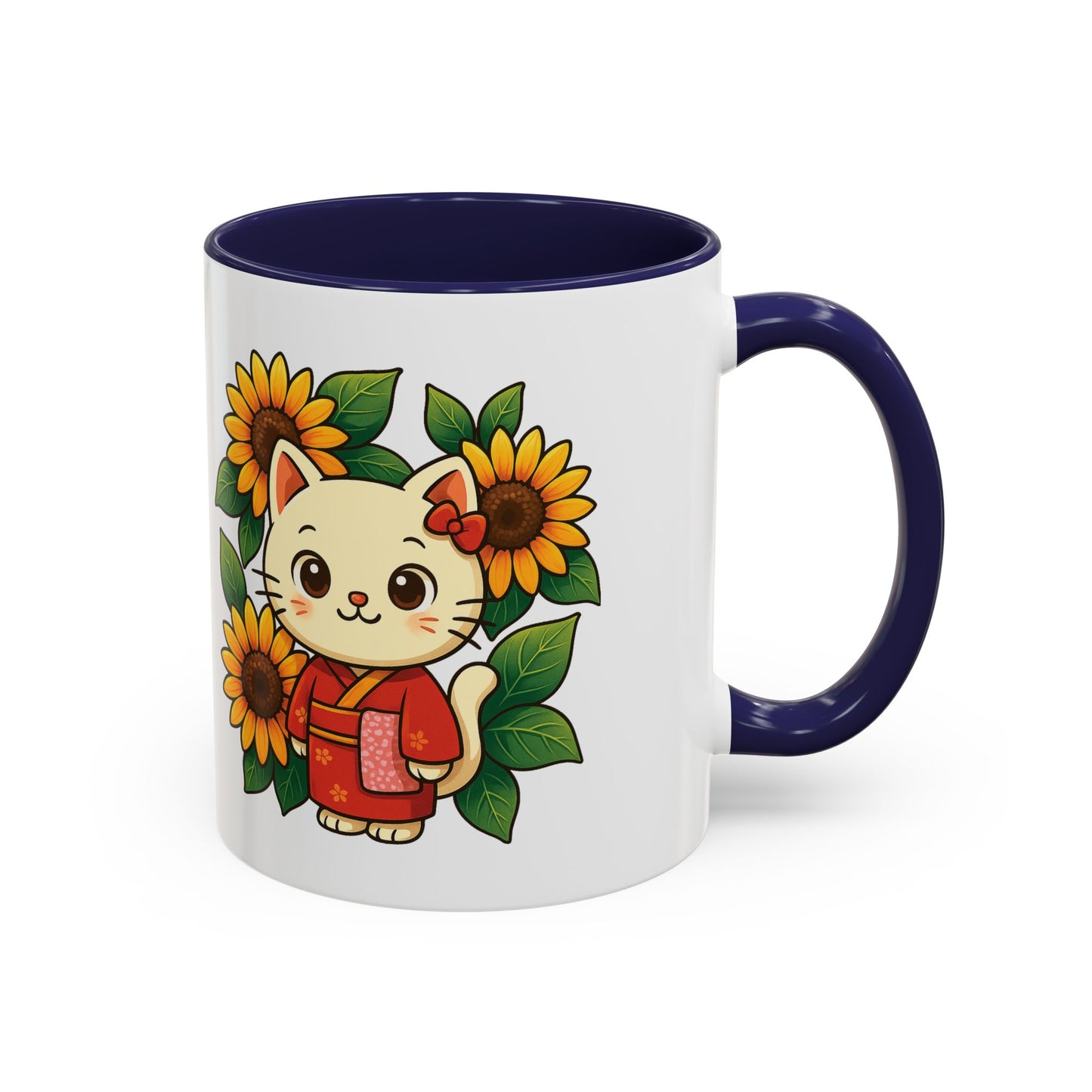 Cute Cat Floral Accent Coffee Mug - Kitty Lover Gift, Tea Cup, Home Decor, Anime Inspired, Coffee Lover Gift
