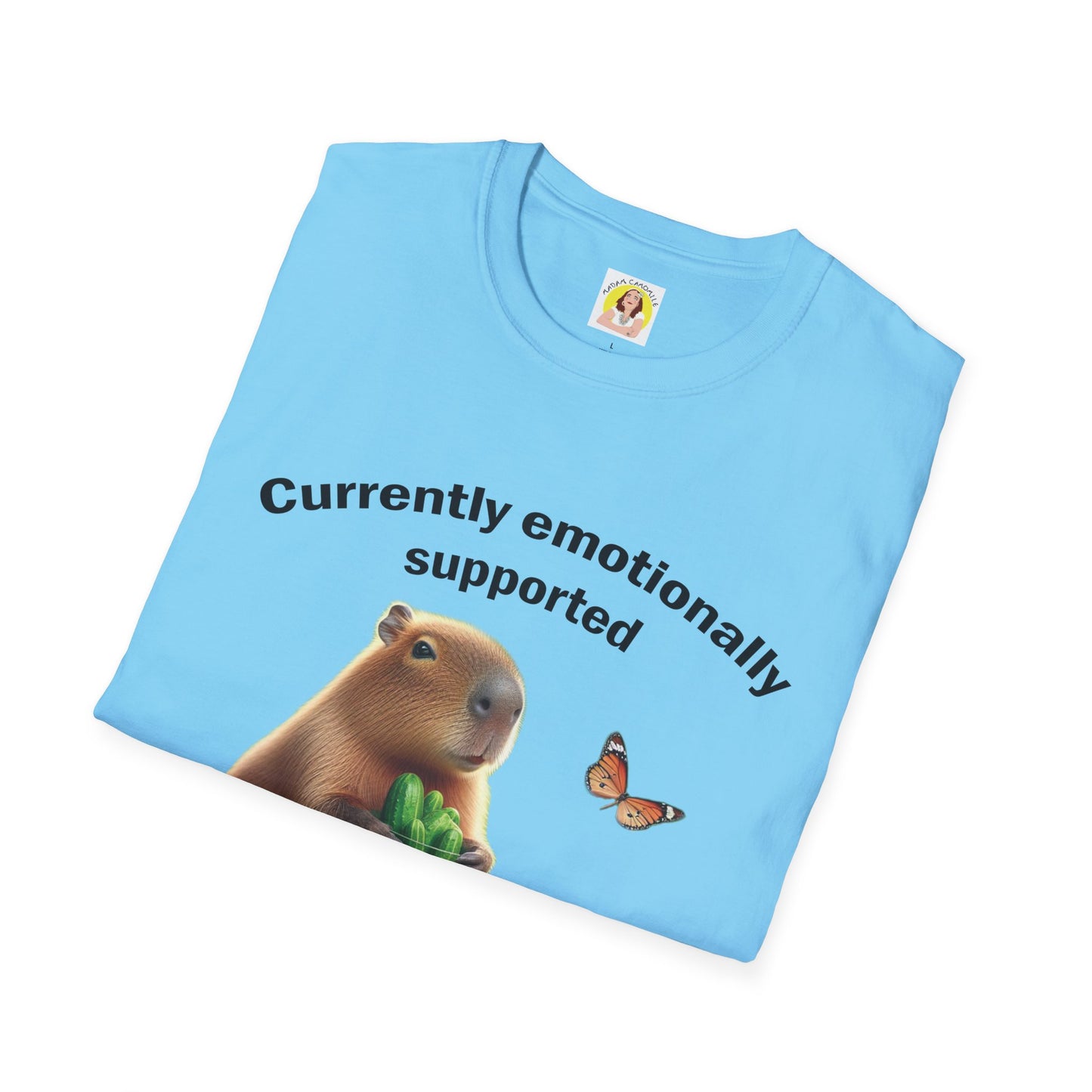 Cute Capybara with cucumber jar and Butterfly Unisex Softstyle T-Shirt