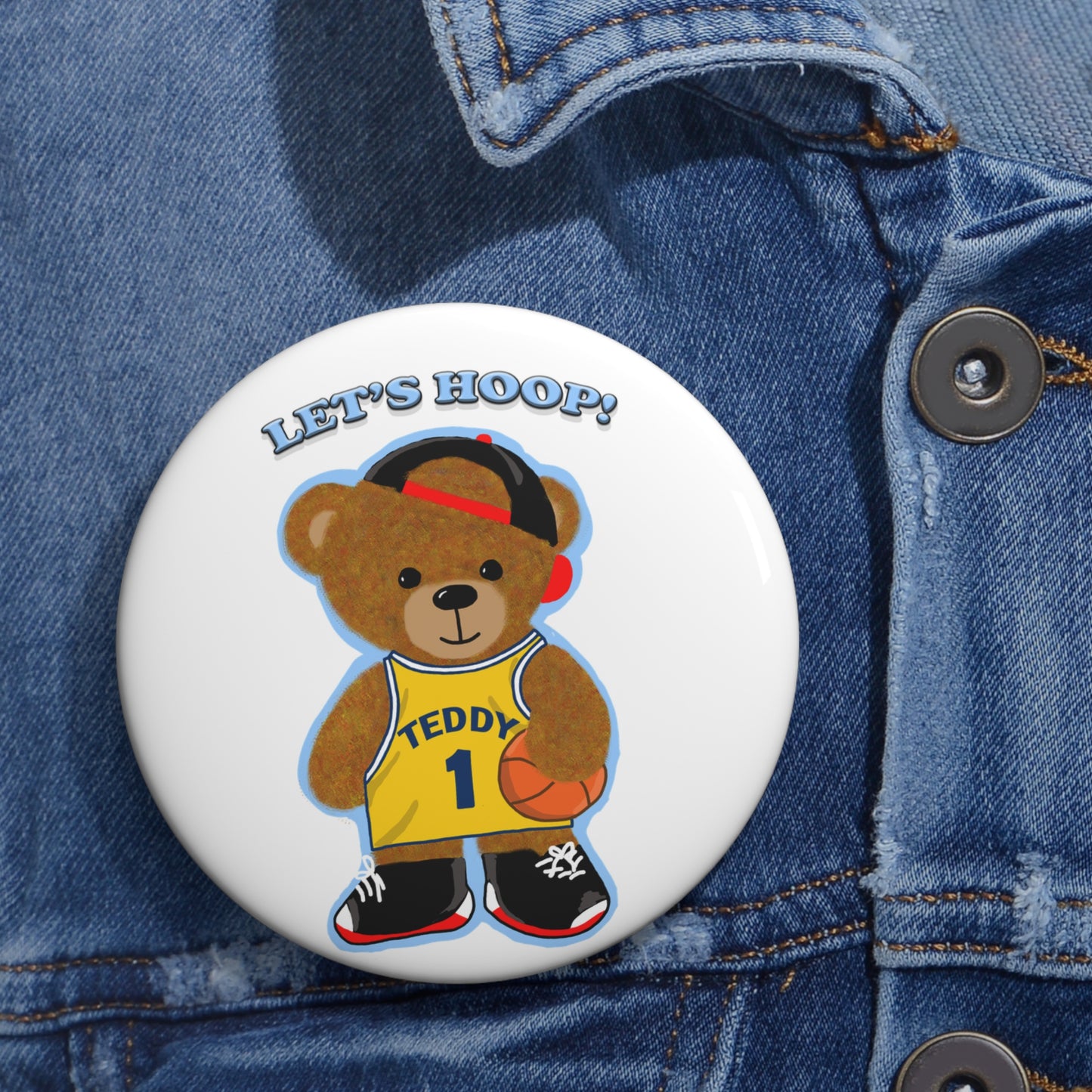 Custom Basketball Bear Pin Buttons, Fun Sports Accessories, Cute Gifts for Coaches, Players, Sports Fans, Let's Hoop!