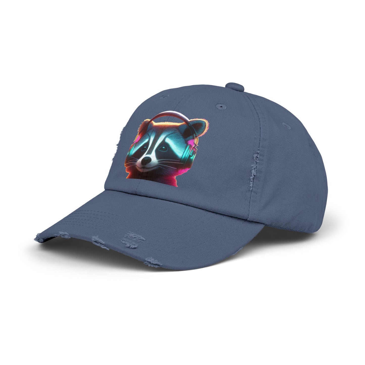 Cool Raccoon Distressed Cap | Trendy Unisex Snapback | Fun Outing Gear | Gift for Animal Lovers, Music Fans, Casual Wear
